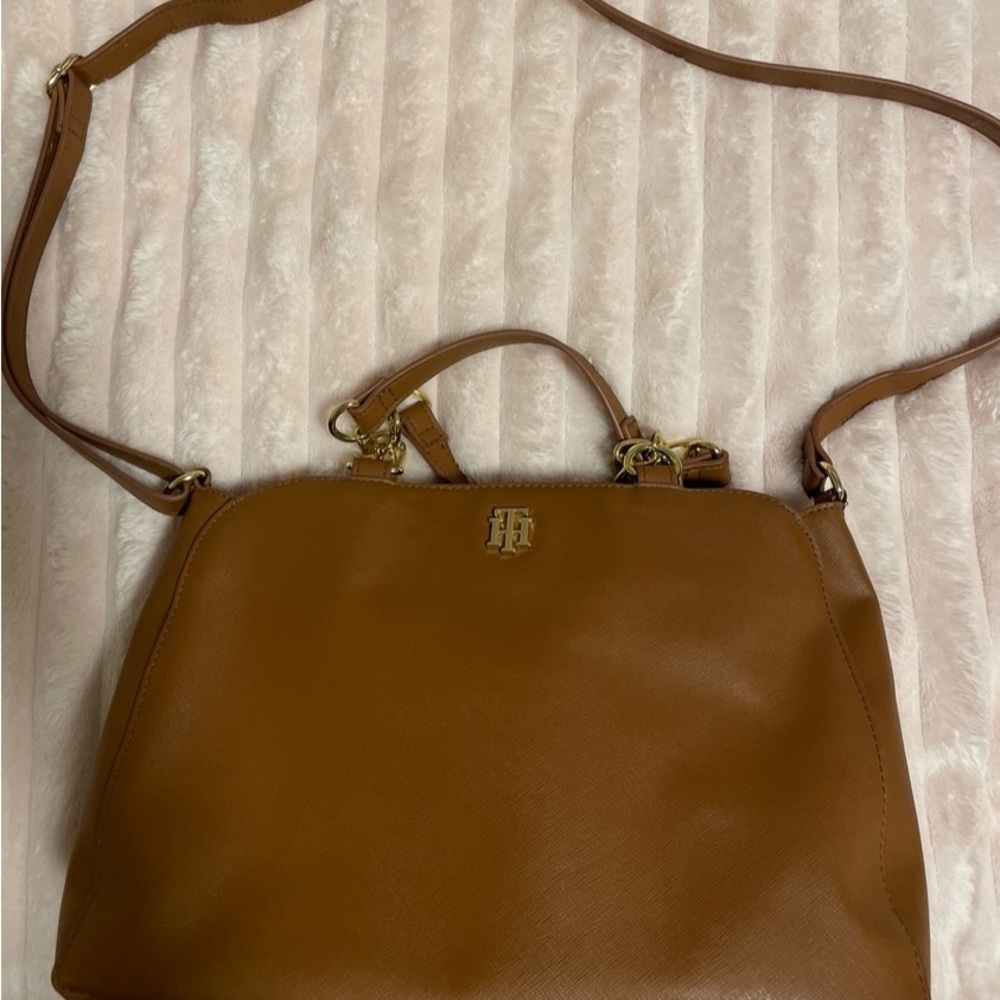 Tommy Hilfiger Tan/Brown Satchel Bag with crossbody strap